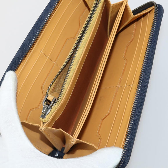 BVLGARI Wallet Leather Canvas 10 Set Black Navy beige Auth CB297