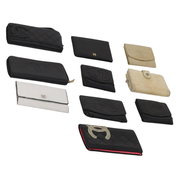 CHANEL Wallet Leather 10 Set White Beige black CC Auth CB298