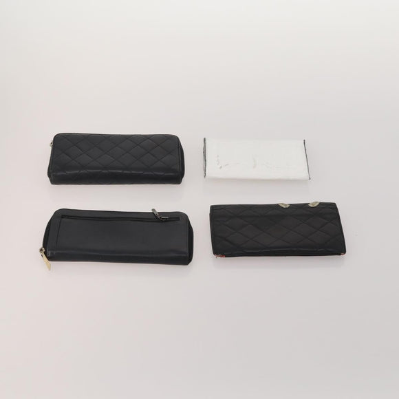 CHANEL Wallet Leather 10 Set White Beige black CC Auth CB298