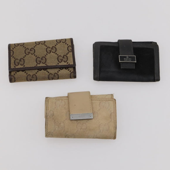 GUCCI GG Canvas Key Case Leather 10 Set Beige Black white Auth CB299