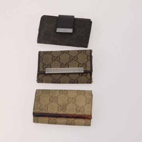 GUCCI GG Canvas Key Case Leather 10 Set Beige Black white Auth CB299