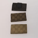GUCCI GG Canvas Key Case Leather 10 Set Beige Black white Auth CB299-3