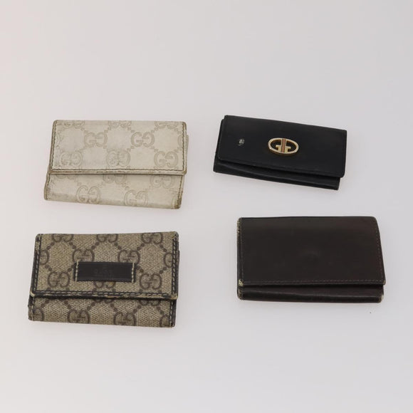 GUCCI GG Canvas Key Case Leather 10 Set Beige Black white Auth CB299