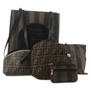 FENDI Zucca Canvas Pouch 5 Set Brown Black Auth CB300-1