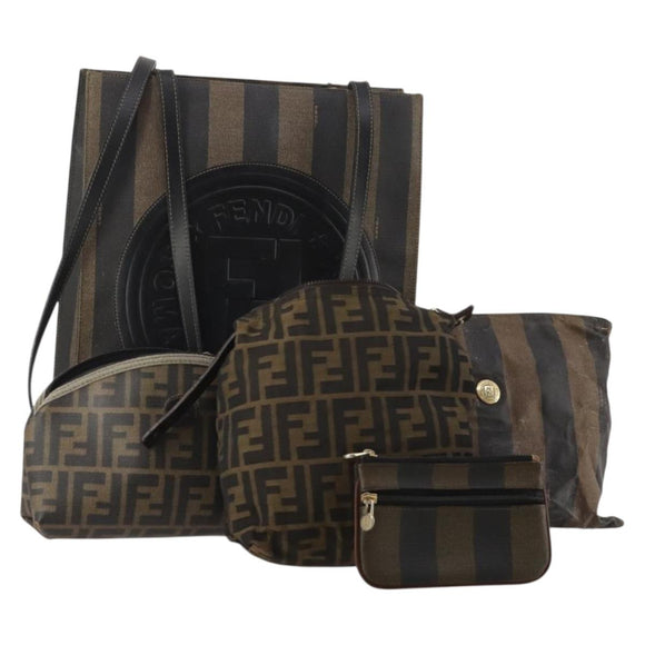 FENDI Zucca Canvas Pouch 5 Set Brown Black Auth CB300