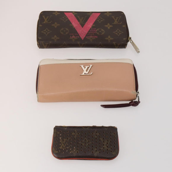LOUIS VUITTON Monogram Wallet Leather 10 Set Black LV Auth CB304