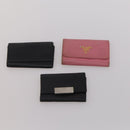 PRADA Key Case Saffiano leather 10 Set Black Beige Auth CB308-13