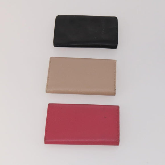 PRADA Key Case Saffiano leather 10 Set Black Beige Auth CB308