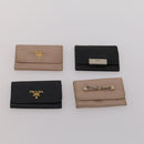 PRADA Key Case Saffiano leather 10 Set Black Beige Auth CB308-7