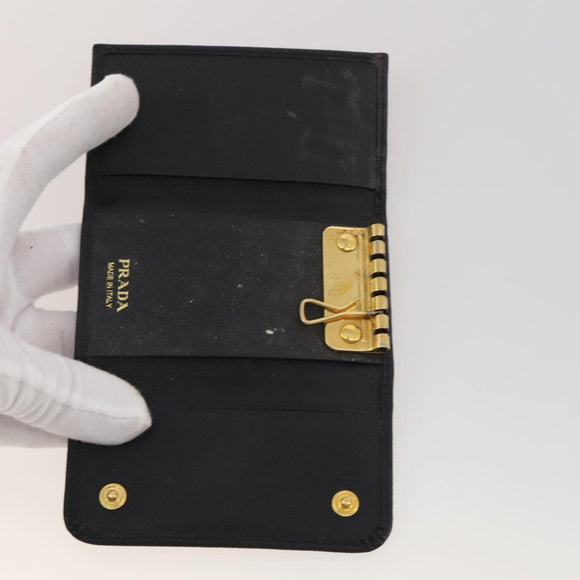PRADA Key Case Saffiano leather 10 Set Black Beige Auth CB308