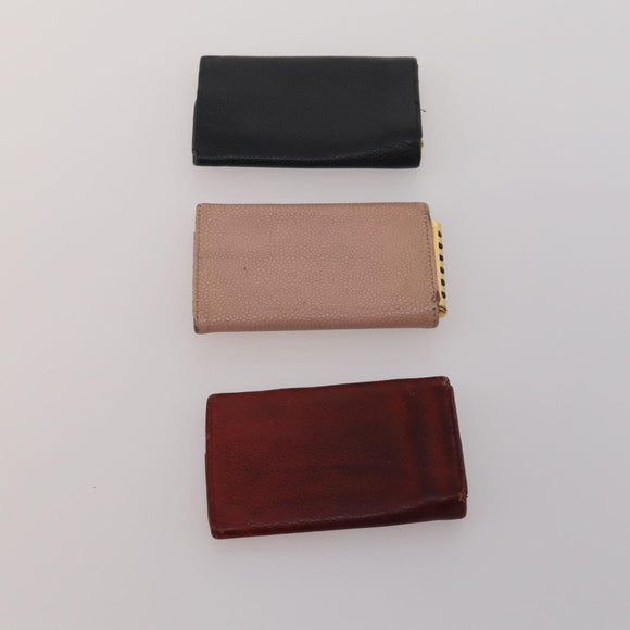 CHANEL Key Case Leather Caviar Skin 10 Set Pink Black purple CC Auth CB309