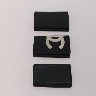 CHANEL Key Case Leather Caviar Skin 10 Set Pink Black purple CC Auth CB309 - 0