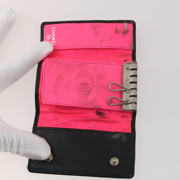 CHANEL Key Case Leather Caviar Skin 10 Set Pink Black purple CC Auth CB309