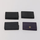 CHANEL Key Case Leather Caviar Skin 10 Set Pink Black purple CC Auth CB309-9