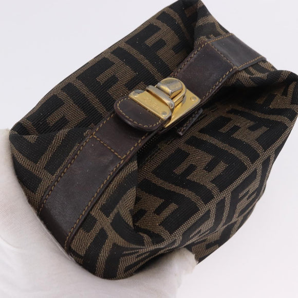 FENDI Zucca Canvas Pouch Black Brown Auth CB310