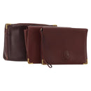 CARTIER Clutch Bag Leather 3 Set Bordeaux Gold Tone Auth CB311-1