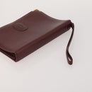 CARTIER Clutch Bag Leather 3 Set Bordeaux Gold Tone Auth CB311-12