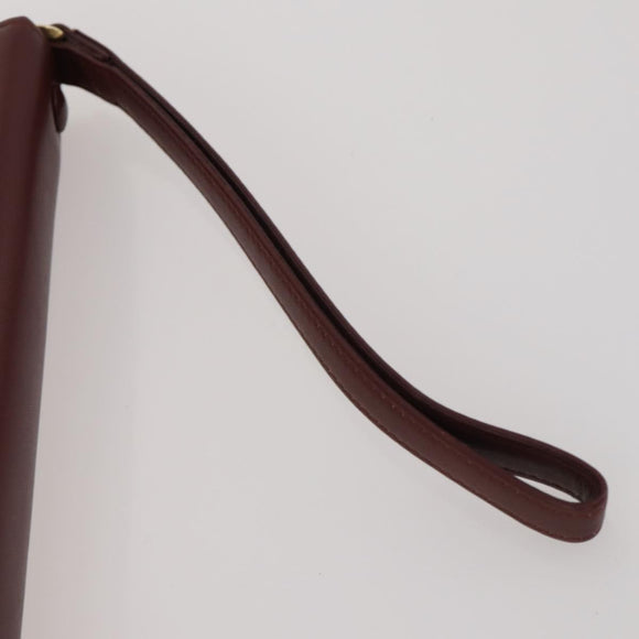 CARTIER Clutch Bag Leather 3 Set Bordeaux Gold Tone Auth CB311