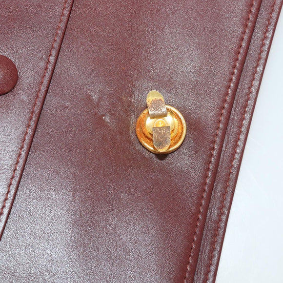 CARTIER Clutch Bag Leather 3 Set Bordeaux Gold Tone Auth CB311