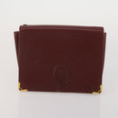 CARTIER Clutch Bag Leather 3 Set Bordeaux Gold Tone Auth CB311-18