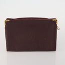 CARTIER Clutch Bag Leather 3 Set Bordeaux Gold Tone Auth CB311-2