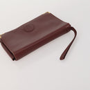 CARTIER Clutch Bag Leather 3 Set Bordeaux Gold Tone Auth CB311-21
