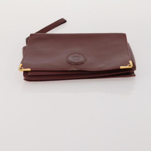 CARTIER Clutch Bag Leather 3 Set Bordeaux Gold Tone Auth CB311
