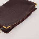 CARTIER Clutch Bag Leather 3 Set Bordeaux Gold Tone Auth CB311-5