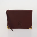 CARTIER Clutch Bag Leather 3 Set Bordeaux Gold Tone Auth CB311-9