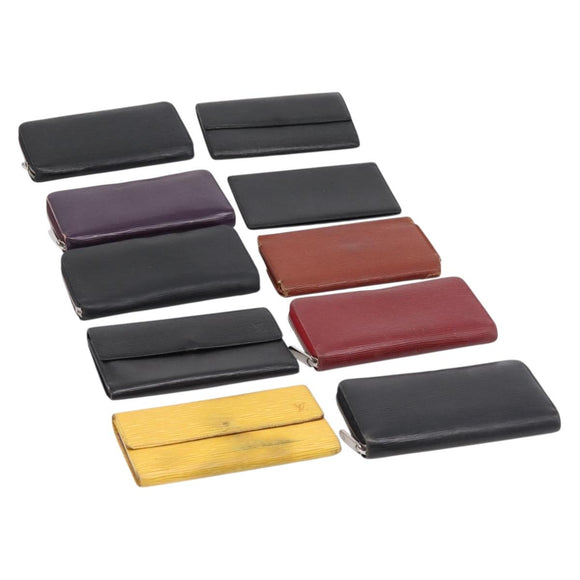 LOUIS VUITTON Epi Long Wallet 10 Set Black Brown Yellow LV Auth CB320