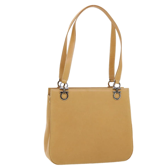 Salvatore Ferragamo Shoulder Bag Leather Beige Auth cl519