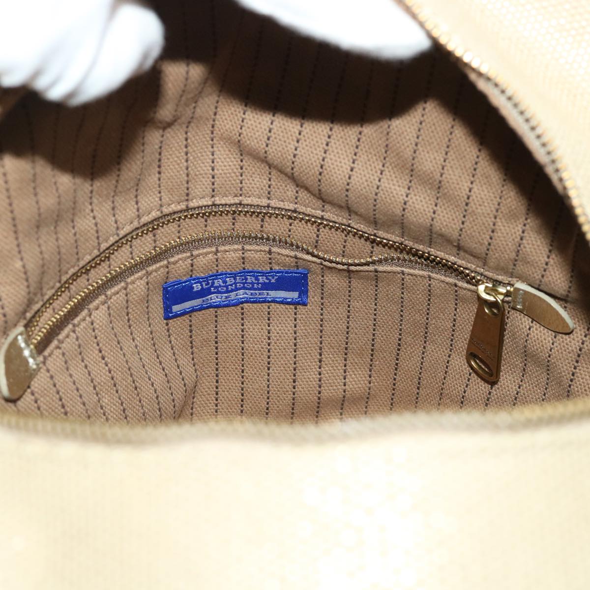 BURBERRY Blue Label Shoulder Bag Canvas Leather Beige Auth cl649