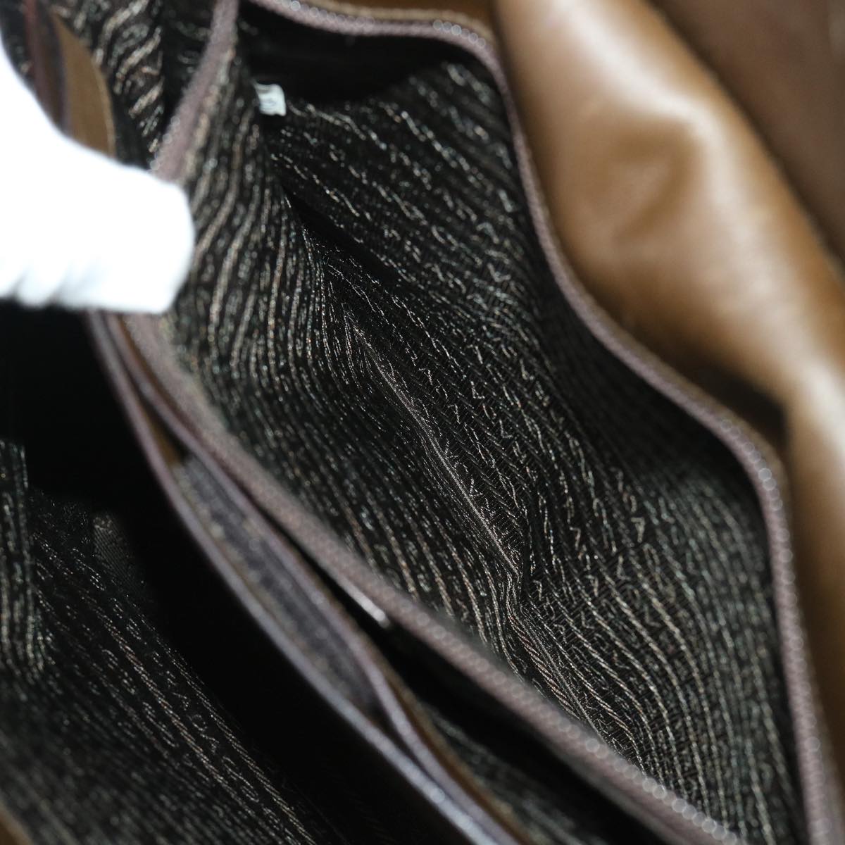 PRADA Shoulder Bag Leather Khaki Auth cl683