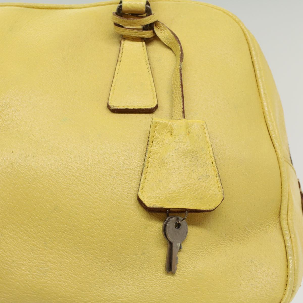 PRADA Hand Bag Leather Yellow Auth cl744