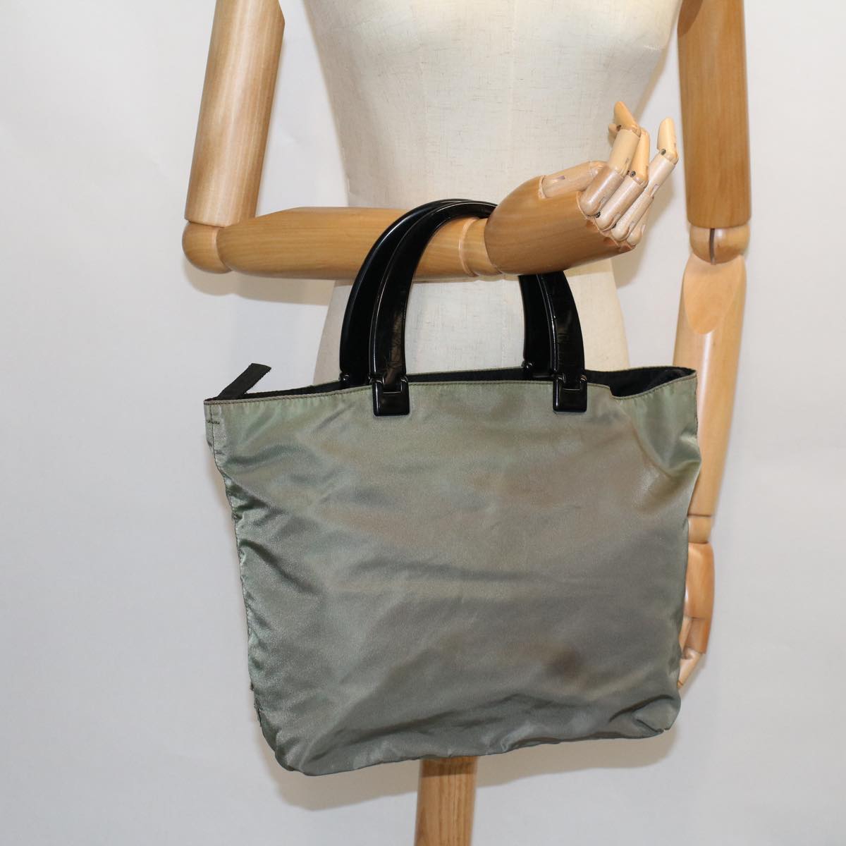 PRADA Hand Bag Nylon Khaki Auth cl772