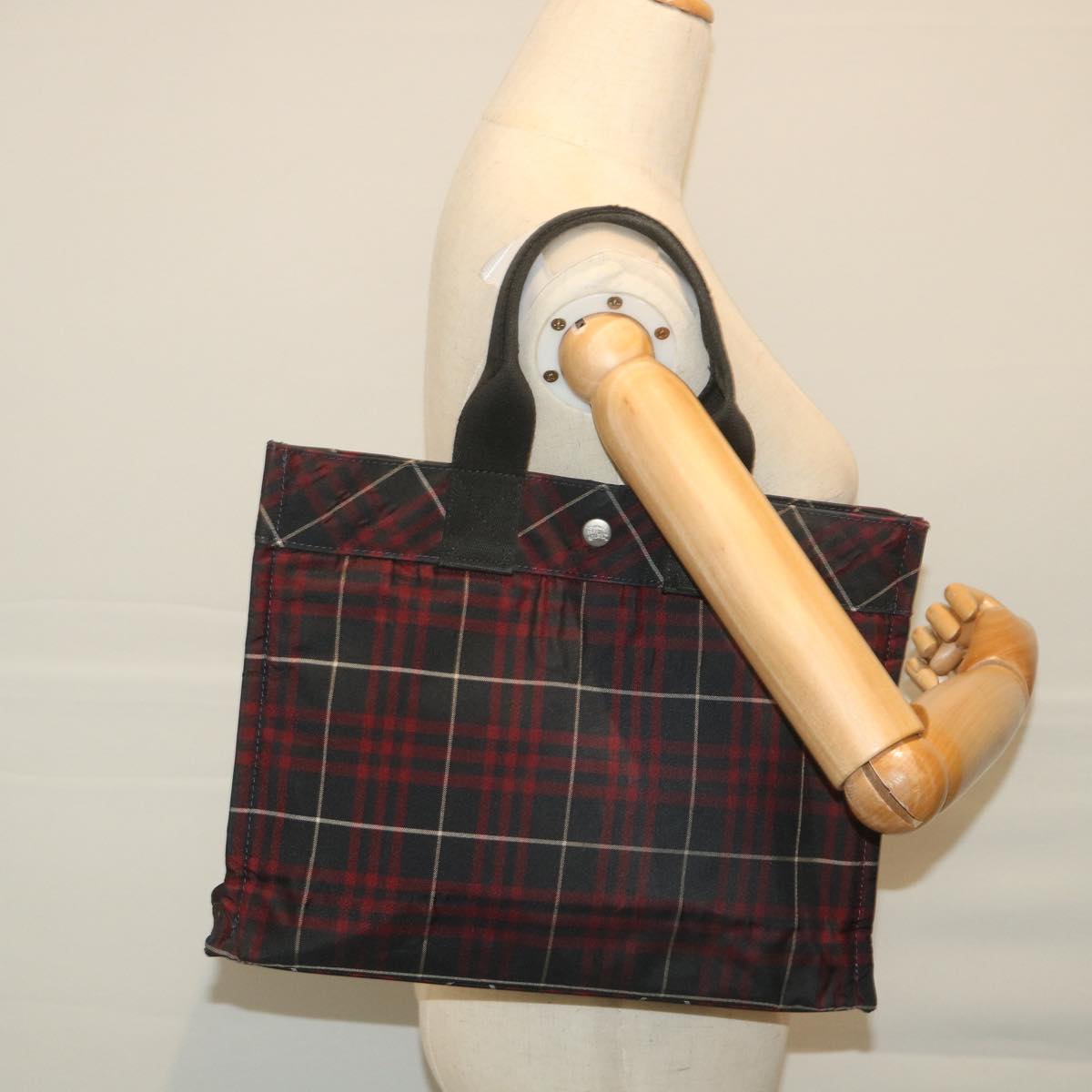 BURBERRY Nova Check Blue Label Tote Bag Nylon Red Black Auth cl809