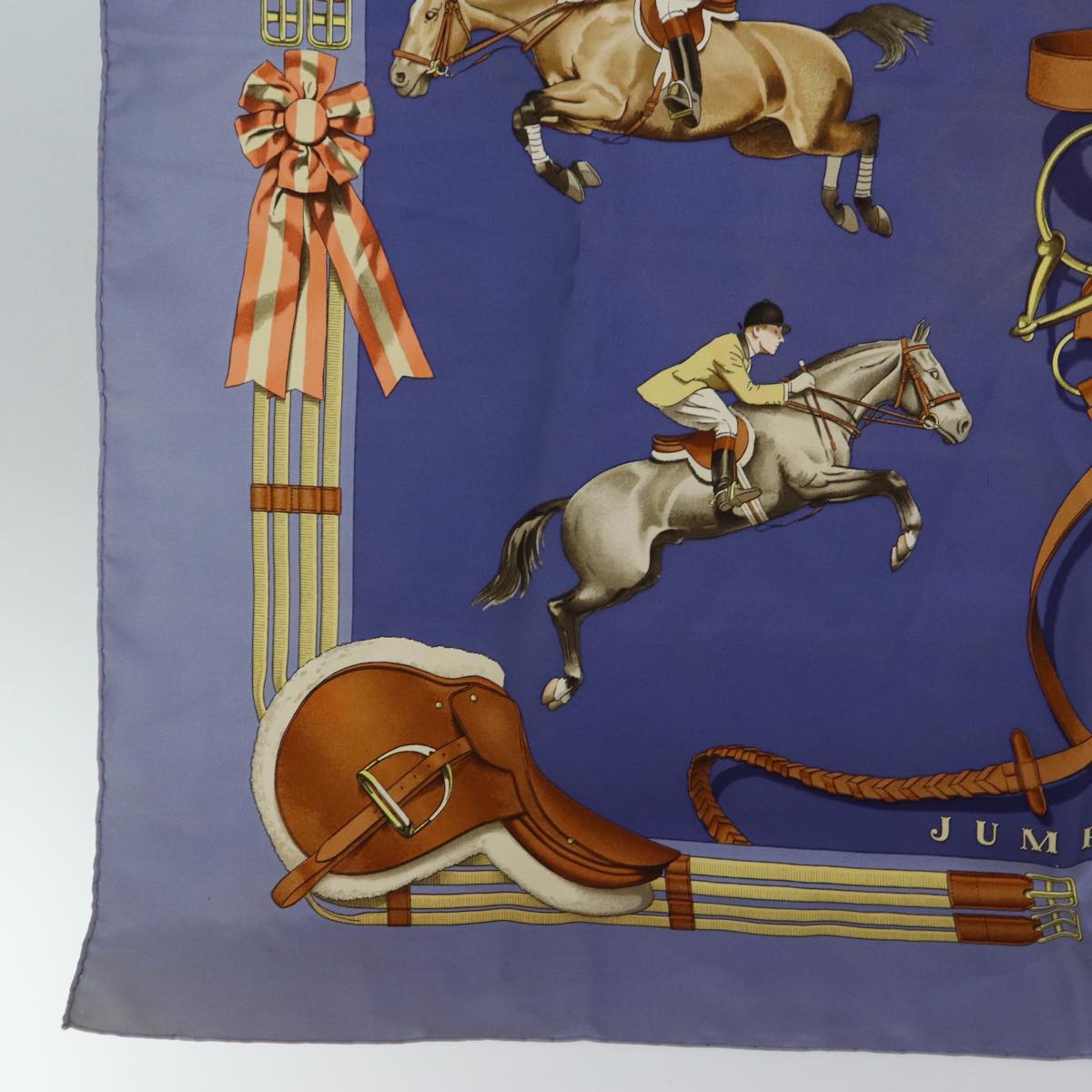 HERMES Carre 90 JUMPING Scarf Silk Blue Auth cl832