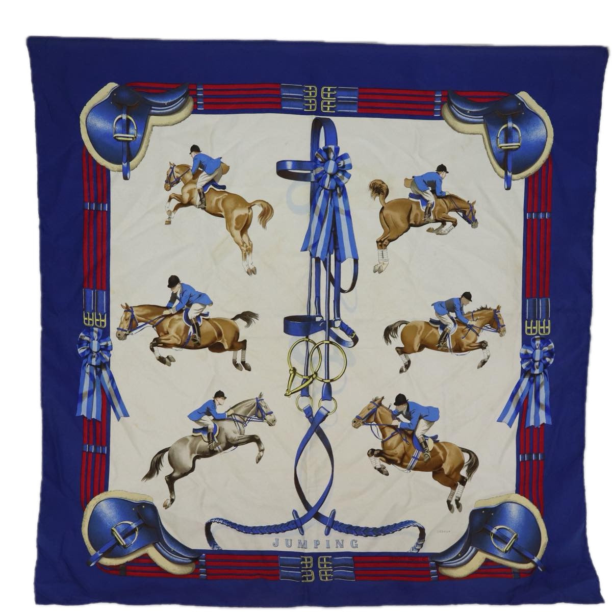 HERMES Carre 90 JUMPING Scarf Silk Blue Auth cl833