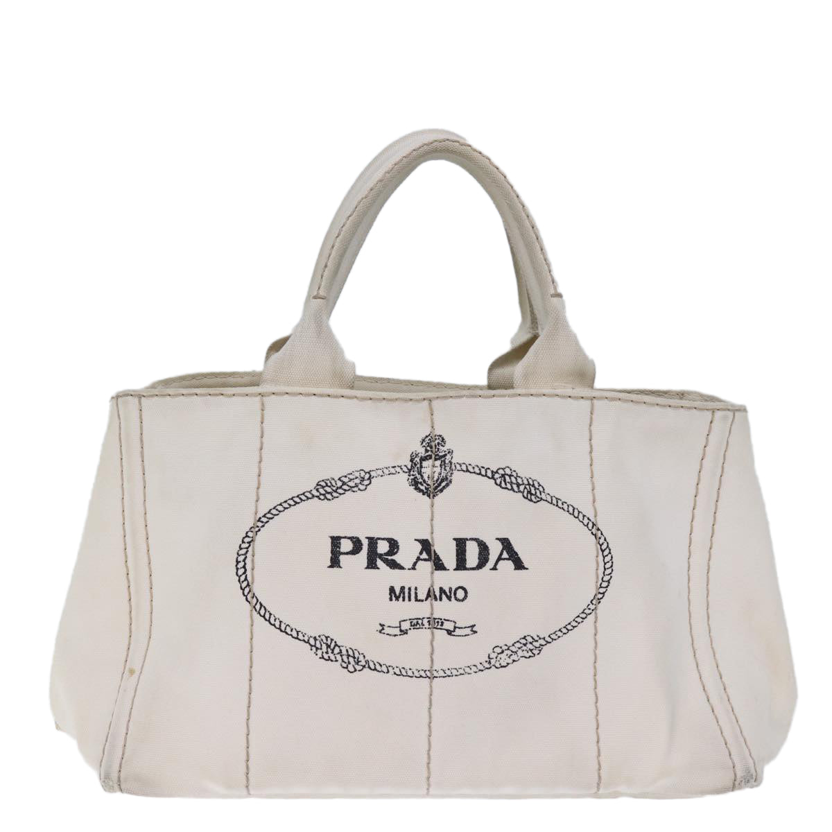 PRADA Canapa MM Hand Bag Canvas White Auth cl834