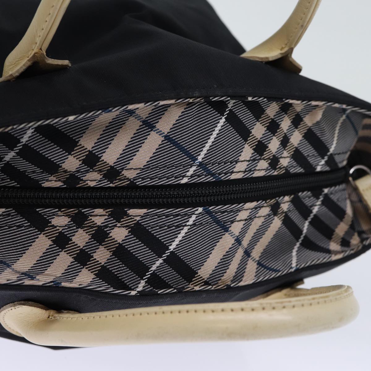 BURBERRY Nova Check Blue Label Hand Bag Nylon Black Auth cl836