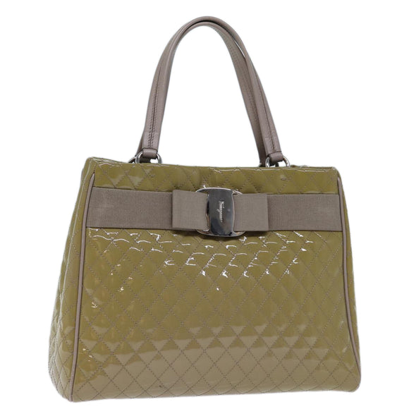 Salvatore Ferragamo Hand Bag Enamel Beige Auth cl837