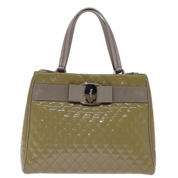 Salvatore Ferragamo Hand Bag Enamel Beige Auth cl837