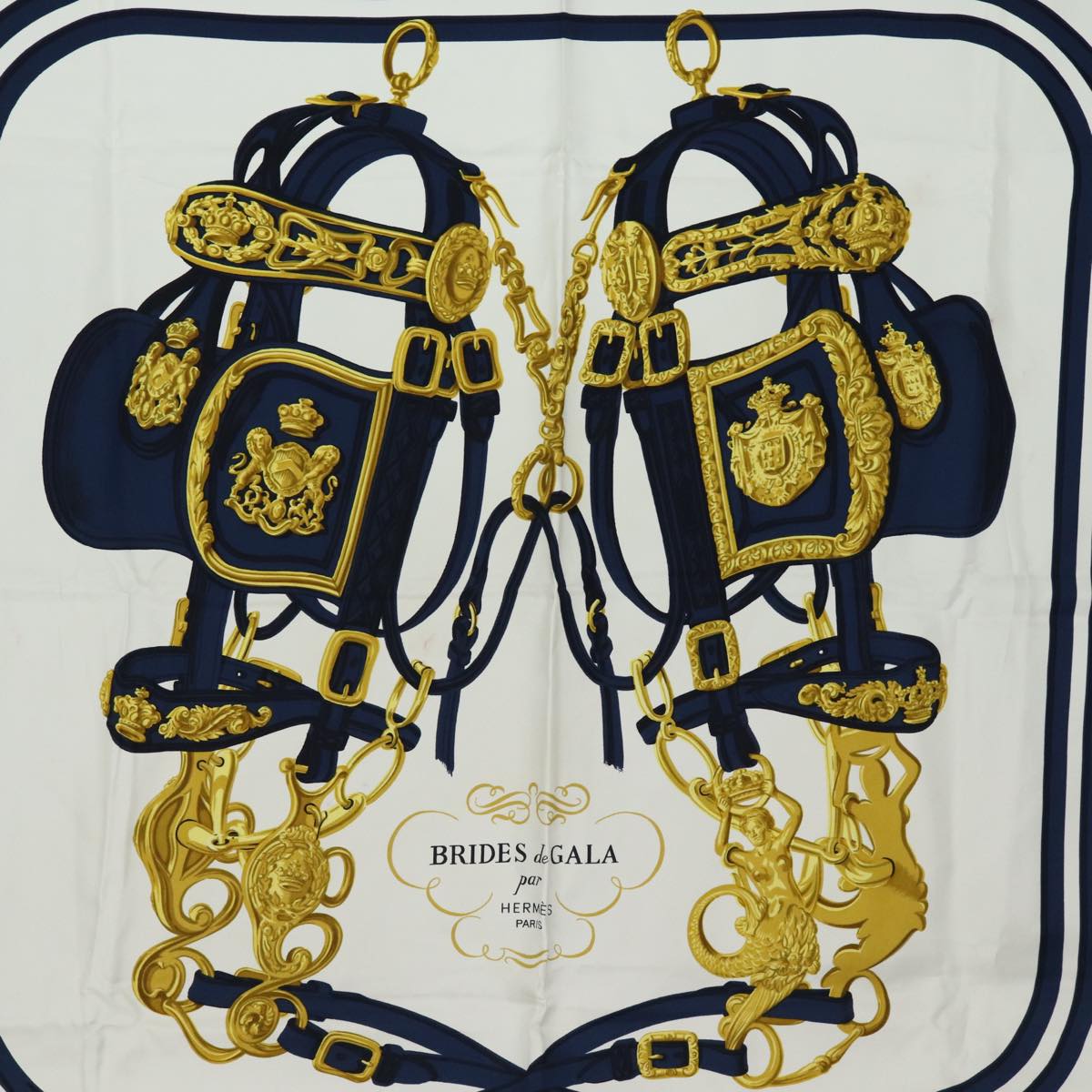 HERMES Carre90 Scarf ”BRIDES de GALA” Silk Navy Auth cl852