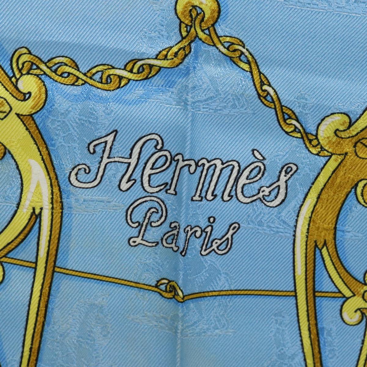 HERMES Carre 90 Scarf ""Par Mefsire ANTOINE DE PLVVINEL"" Silk Blue Auth cl854