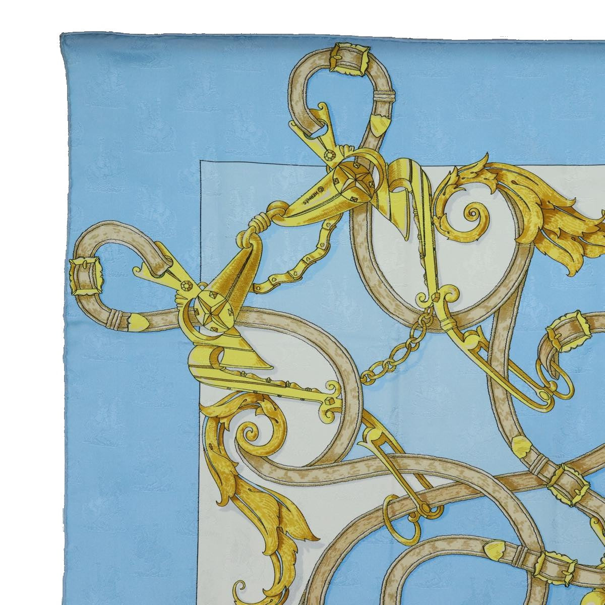 HERMES Carre 90 Scarf ""Par Mefsire ANTOINE DE PLVVINEL"" Silk Blue Auth cl854 - 0