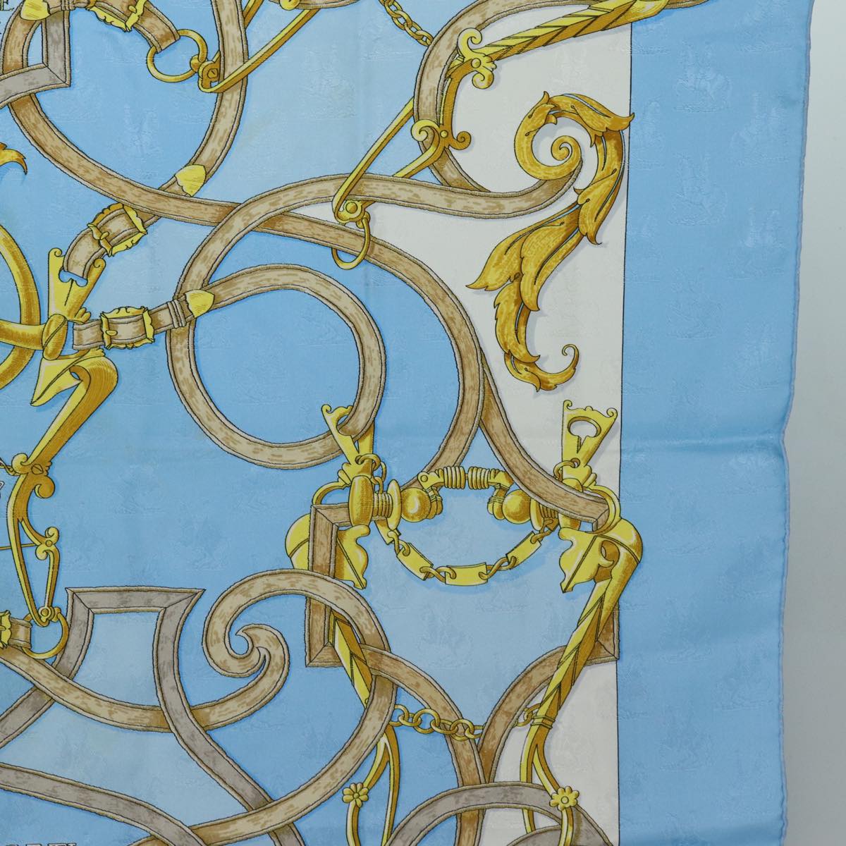 HERMES Carre 90 Scarf ""Par Mefsire ANTOINE DE PLVVINEL"" Silk Blue Auth cl854