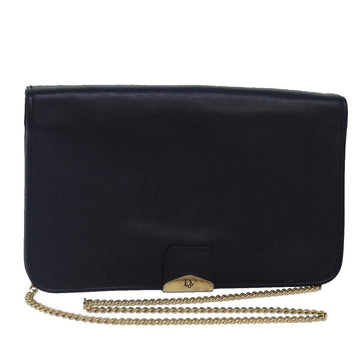 Christian Dior Chain Shoulder Bag Leather Navy Gold Auth cl860