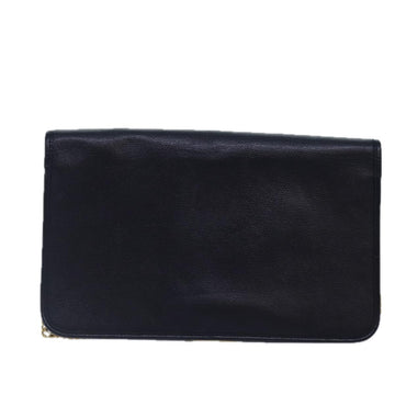 Christian Dior Chain Shoulder Bag Leather Navy Gold Auth cl860 - 0