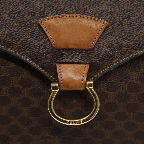 CELINE Macadam Canvas Hand Bag PVC Leather Brown Gold Auth EC006