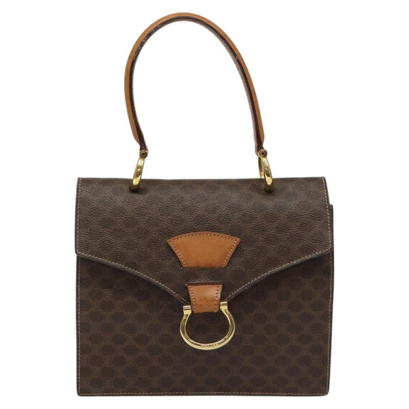 CELINE Macadam Canvas Hand Bag PVC Leather Brown Gold Auth EC006